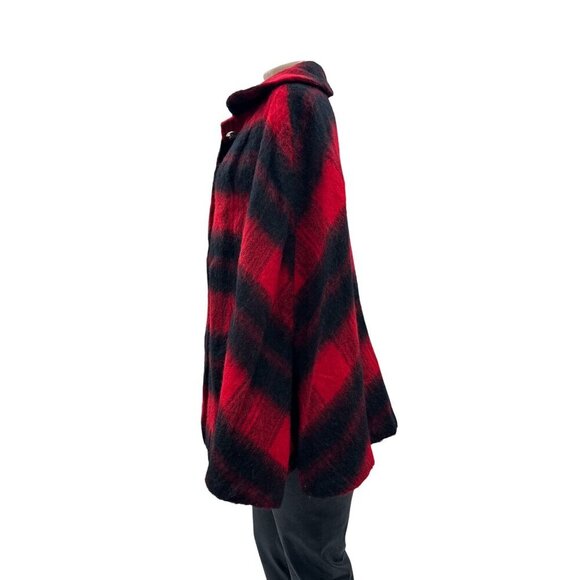 Vintage 60's D.W. Gally Wool Cape‎ Coat Button Jacket Red & Black Plaid Women XL - Picture 4 of 9
